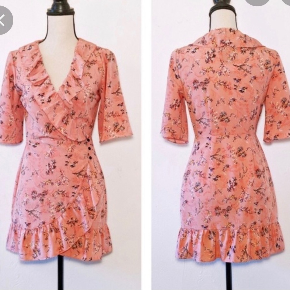 Topshop Floral Ruffle Wrap Mini Dress